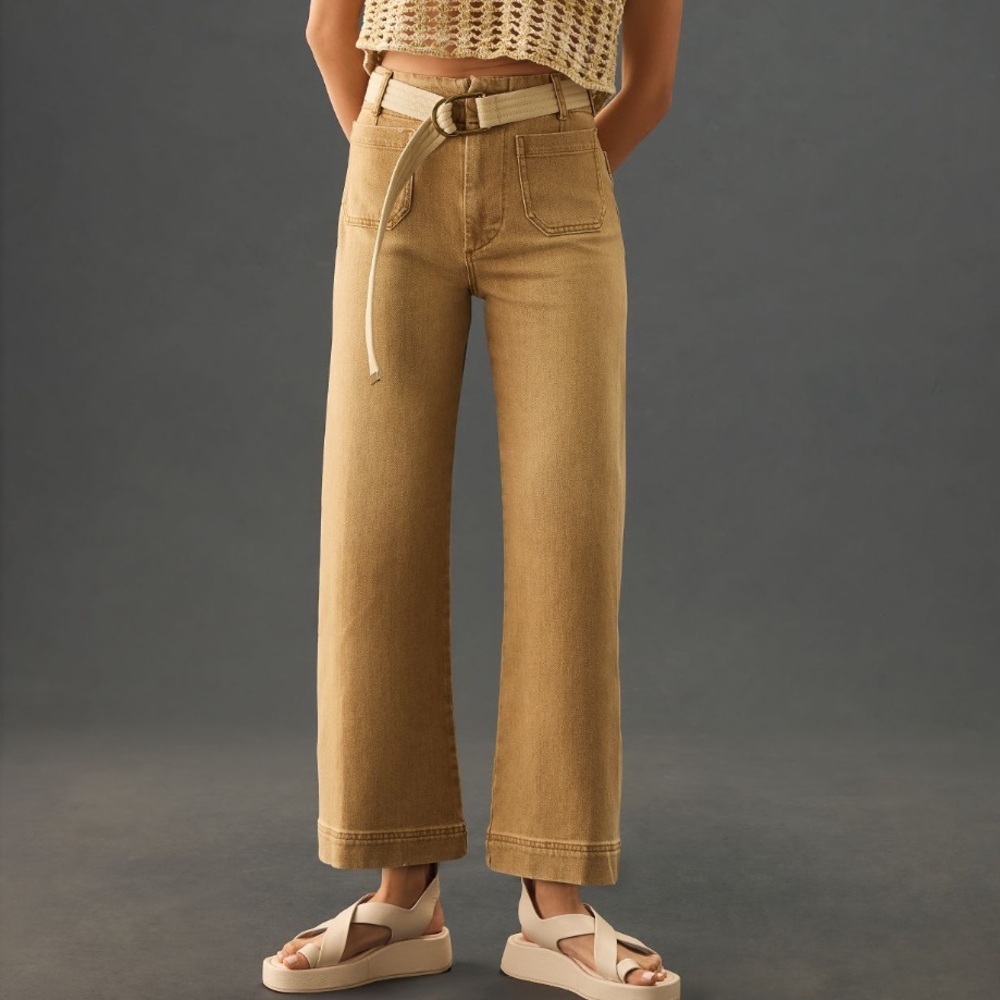 Anthropologie Maeve Colette Denim Cropped Wide Leg Jeans - Yellow, 31 Tall